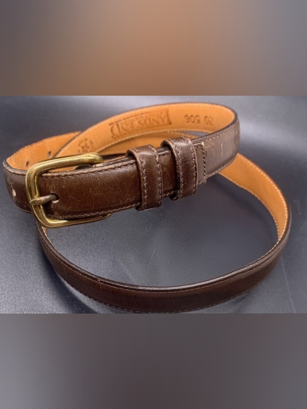 Vintage Lands' End Burgundy Glove Leather Belt Solid Brass Buckle Size 30 (345)